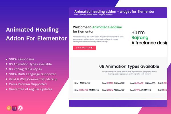 Animated heading addon – widget for Elementor WordPress Eklentisi