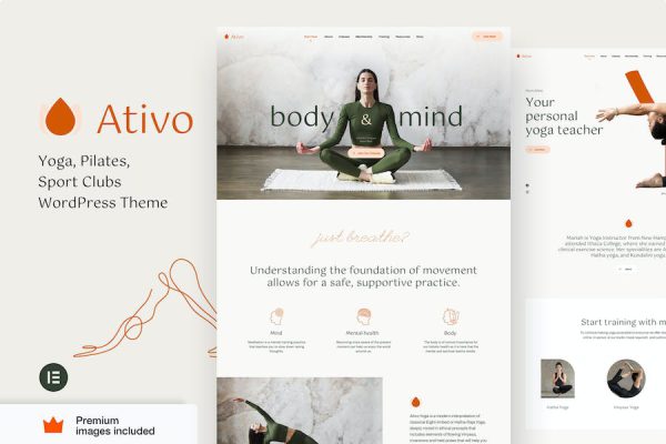 Ativo - Pilates Yoga  Elementor Pro Theme WordPress Teması