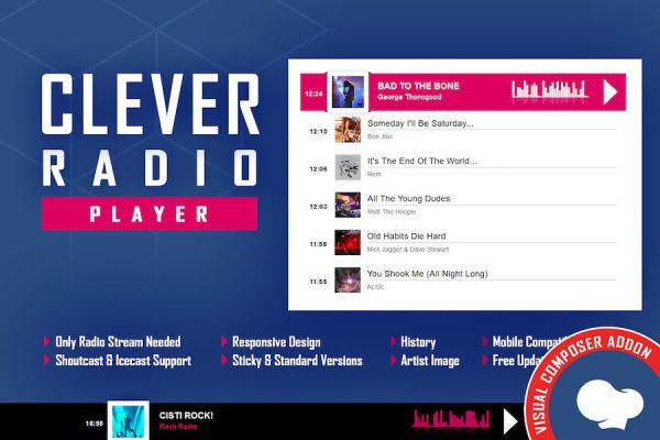 CLEVER - HTML5 Radio Player - Addon For WPBakery WordPress Eklentisi