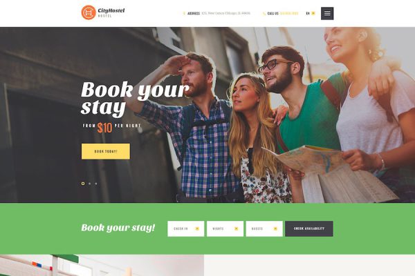 City Hostel - A Travel & Hotel Booking WP Theme WordPress Teması