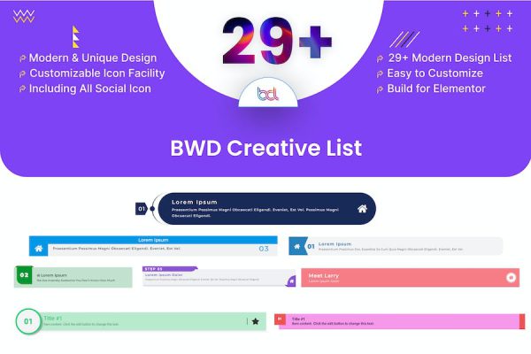 Creative List addon for elementor WordPress Eklentisi
