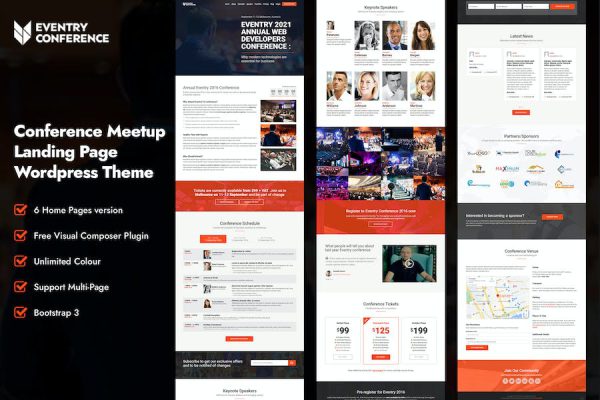 Eventry - Conference Meetup Landing Page Theme WordPress Teması