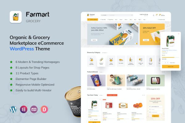 Farmart - Organic & Grocery Marketplace WordPress Teması