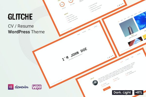 Glitche - Resume CV Portfolio Elementor WordPress Teması