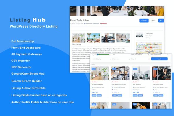 ListingHub - WordPress Business Directory Listing WordPress Eklentisi