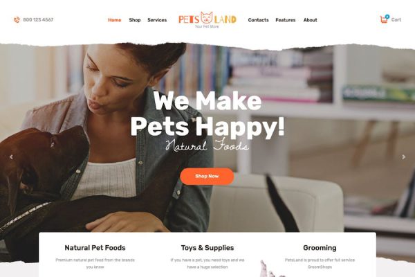 Pets Land - Domestic Animals Shop & Veterinary WP WordPress Teması