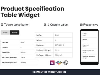 Product Specification Table Widget For Elementor WordPress Eklentisi