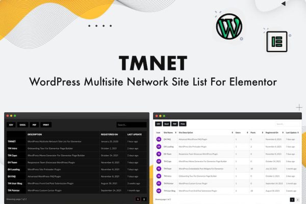 TMNET WordPress Multisite Site List For Elementor WordPress Eklentisi