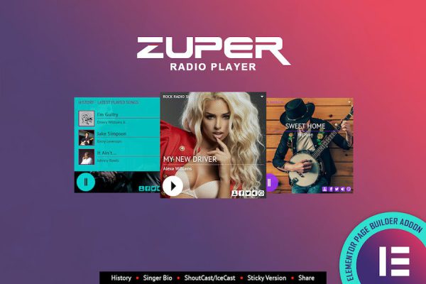 Zuper - Shoutcast Icecast Radio Player - Elementor WordPress Eklentisi